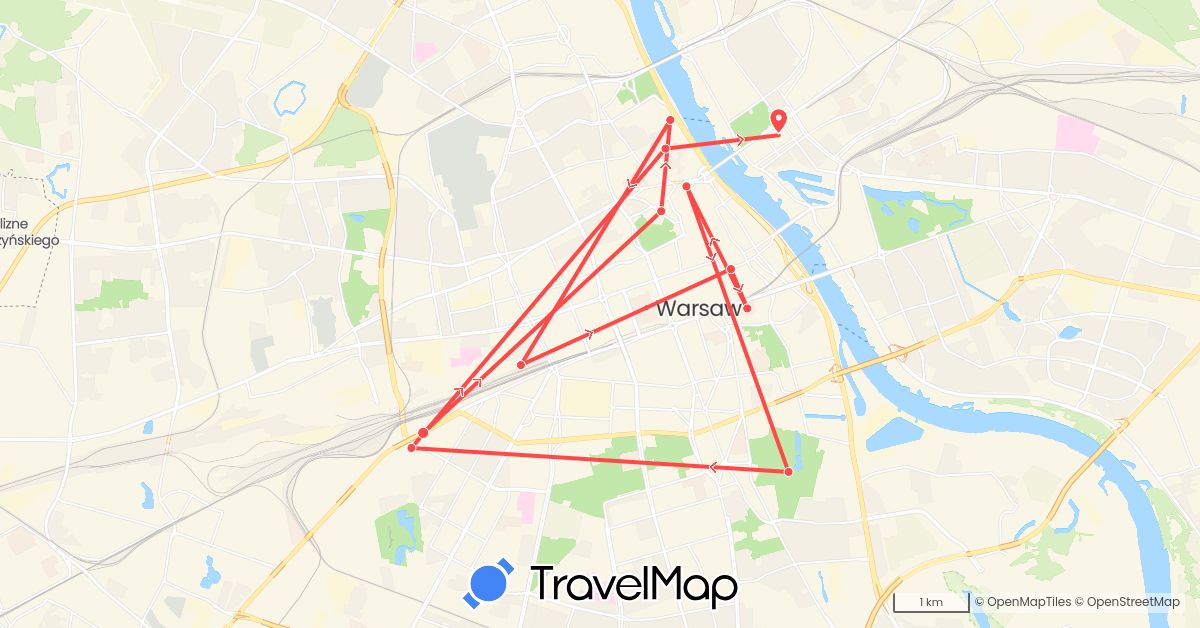 TravelMap itinerary: driving, hiking in Poland (Europe)